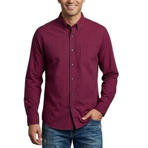 Hawker Rye Button Up Shirt Burgundy Check Cotton Long Sleeve Men Large NWT